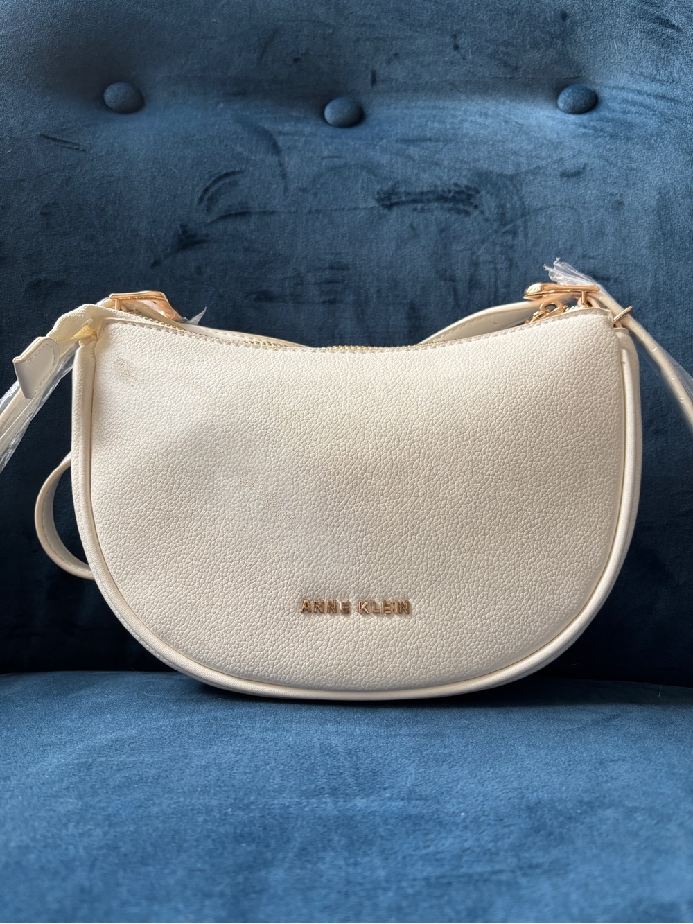 Anne Klein Small White Cream Crossbody Saddle Bag
